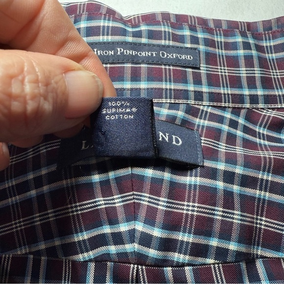 Lands' End Men’s Size XL No Iron Pinpoint Oxford Button Down Shirt Plaid Supima - Picture 4 of 7
